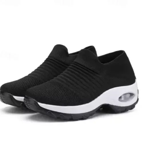 Women's Slip-On Air Cushion Walking Shoes - Breathable Knitted Athletic Sneakers for Comfort and Support, Ideal for Daily Use and Fitness Activities