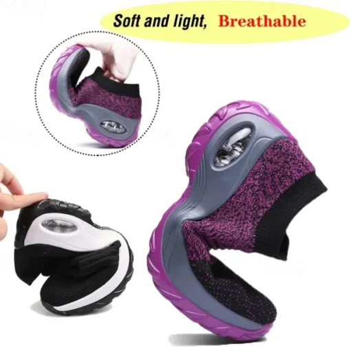 Women's Slip-On Air Cushion Walking Shoes - Breathable Knitted Athletic Sneakers for Comfort and Support, Ideal for Daily Use and Fitness Activities