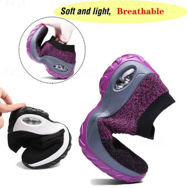 Women's Slip-On Air Cushion Walking Shoes - Breathable Knitted Athletic Sneakers for Comfort and Support, Ideal for Daily Use and Fitness Activities