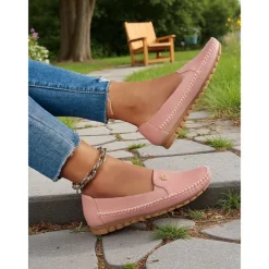 Women's Slip-On Moccasins with Decorative Flower – Soft Comfortable Loafers for Everyday, Casual Outings and Relaxing Walks