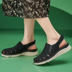 Women's Slip-Ons Orthopedic Sandals Outdoor Office Daily Low Heel Round Toe Closed Toe Casual Comfort PU Loafer Ankle Strap Black Brown Gray