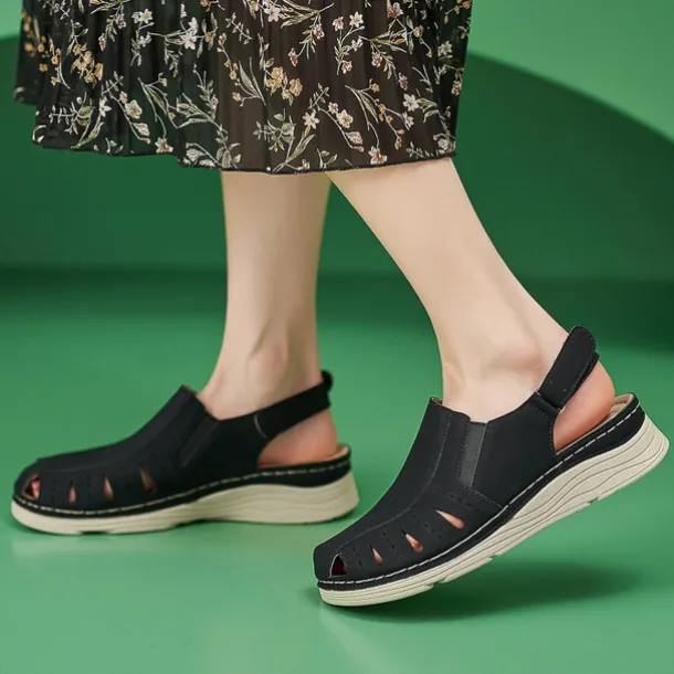 Women's Slip-Ons Orthopedic Sandals Outdoor Office Daily Low Heel Round Toe Closed Toe Casual Comfort PU Loafer Ankle Strap Black Brown Gray