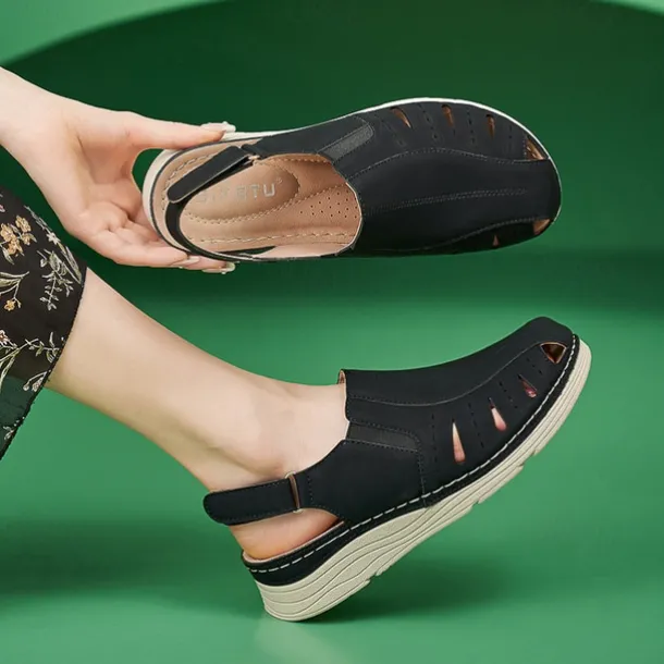 Women's Slip-Ons Orthopedic Sandals Outdoor Office Daily Low Heel Round Toe Closed Toe Casual Comfort PU Loafer Ankle Strap Black Brown Gray