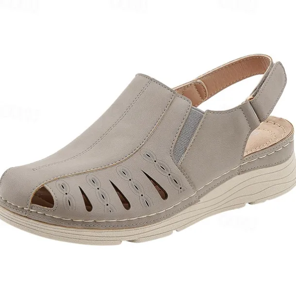 Women's Slip-Ons Orthopedic Sandals Outdoor Office Daily Low Heel Round Toe Closed Toe Casual Comfort PU Loafer Ankle Strap Black Brown Gray