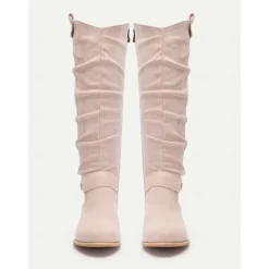 Women's Slouchy Suede Knee-High Boots with Buckle - Casual Flat Heel for Everyday & Fall Fashion