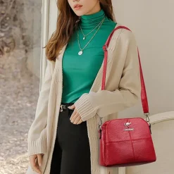 Women's Small Red Faux Leather Crossbody Bag – Minimalist Shoulder Purse with Adjustable Strap for Casual Outings and Daily Use