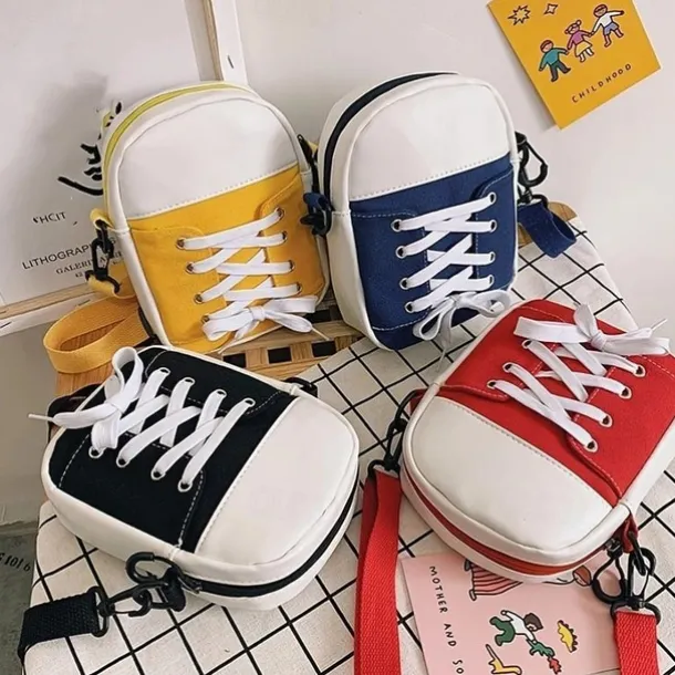 Women's Sneaker-Inspired Crossbody Bag – Casual Canvas Shoulder Purse with Lace-Up Design for Teens and Street Style Outfits