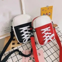Women's Sneaker-Inspired Crossbody Bag – Casual Canvas Shoulder Purse with Lace-Up Design for Teens and Street Style Outfits