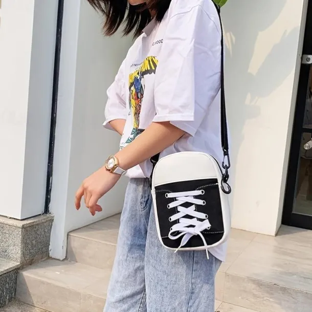 Women's Sneaker-Inspired Crossbody Bag – Casual Canvas Shoulder Purse with Lace-Up Design for Teens and Street Style Outfits
