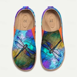 Women's Sneakers Flats Slip-Ons Print Shoes Slip-on Sneakers Daily Travel Painting Insect Flat Heel Vacation Casual Comfort Canvas Loafer Blue