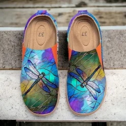 Women's Sneakers Flats Slip-Ons Print Shoes Slip-on Sneakers Daily Travel Painting Insect Flat Heel Vacation Casual Comfort Canvas Loafer Blue