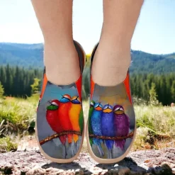 Women's Sneakers Flats Slip-Ons Print Shoes Slip-on Sneakers Daily Travel Bird Painting Flat Heel Vacation Casual Comfort Canvas Loafer Light Red Blue Green