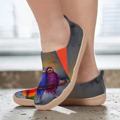Women's Sneakers Flats Slip-Ons Print Shoes Slip-on Sneakers Daily Travel Bird Painting Flat Heel Vacation Casual Comfort Canvas Loafer Light Red Blue Green