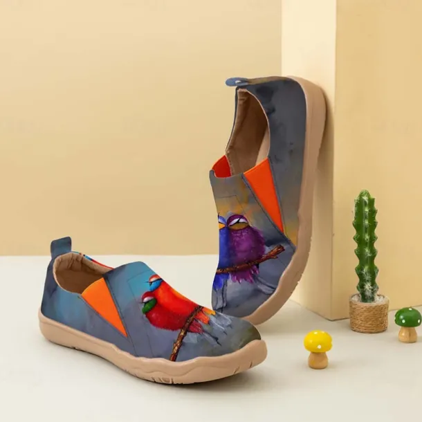 Women's Sneakers Flats Slip-Ons Print Shoes Slip-on Sneakers Daily Travel Bird Painting Flat Heel Vacation Casual Comfort Canvas Loafer Light Red Blue Green