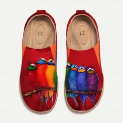 Women's Sneakers Flats Slip-Ons Print Shoes Slip-on Sneakers Daily Travel Bird Painting Flat Heel Vacation Casual Comfort Canvas Loafer Light Red Blue Green