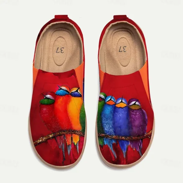 Women's Sneakers Flats Slip-Ons Print Shoes Slip-on Sneakers Daily Travel Bird Painting Flat Heel Vacation Casual Comfort Canvas Loafer Light Red Blue Green