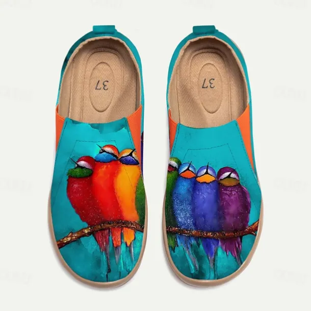 Women's Sneakers Flats Slip-Ons Print Shoes Slip-on Sneakers Daily Travel Bird Painting Flat Heel Vacation Casual Comfort Canvas Loafer Light Red Blue Green
