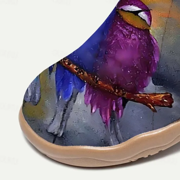 Women's Sneakers Flats Slip-Ons Print Shoes Slip-on Sneakers Daily Travel Bird Painting Flat Heel Vacation Casual Comfort Canvas Loafer Light Red Blue Green