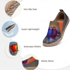 Women's Sneakers Flats Slip-Ons Print Shoes Slip-on Sneakers Daily Travel Bird Painting Flat Heel Vacation Casual Comfort Canvas Loafer Light Red Blue Green