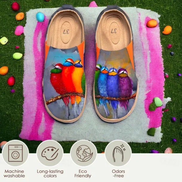 Women's Sneakers Flats Slip-Ons Print Shoes Slip-on Sneakers Daily Travel Bird Painting Flat Heel Vacation Casual Comfort Canvas Loafer Light Red Blue Green