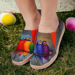 Women's Sneakers Flats Slip-Ons Print Shoes Slip-on Sneakers Daily Travel Bird Painting Flat Heel Vacation Casual Comfort Canvas Loafer Light Red Blue Green