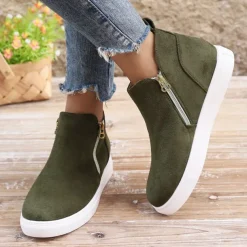 Women's Sneakers Platform Sneakers Daily Flat Heel Round Toe Casual Suede Zipper Green Gray
