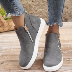 Women's Sneakers Platform Sneakers Daily Flat Heel Round Toe Casual Suede Zipper Green Gray