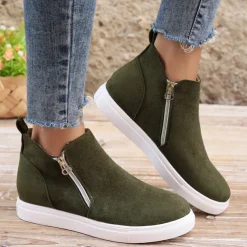 Women's Sneakers Platform Sneakers Daily Flat Heel Round Toe Casual Suede Zipper Green Gray