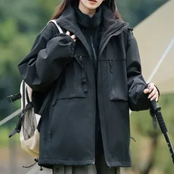 Women's Softshell Jacket Hiking Jacket Winter Outdoor Color Block Thermal Warm Windproof Water Resistant 3-in-1 Jacket Winter Jacket Fleece Jackets Traveling Black Ivory Pink Red Orange