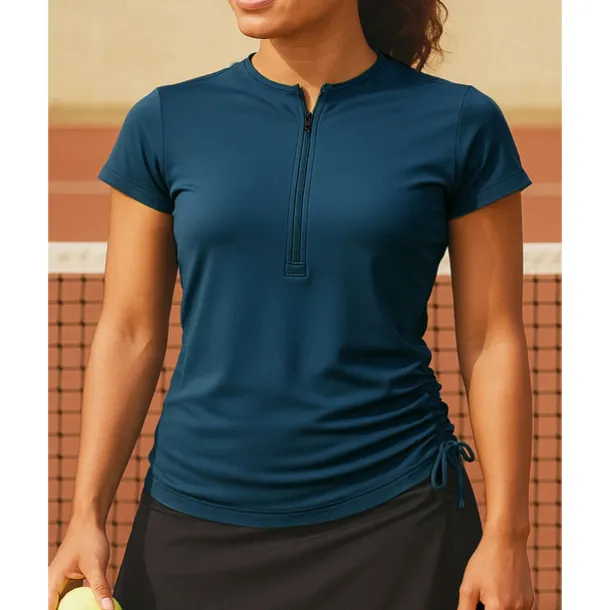 Women's Solid Colored Tennis Top Short Sleeves Drawstring Sweat-Wicking Moisture Wicking Breathable Tennis Golf Pickleball Zip Collar White Dark Green Purple Tennis Clothing