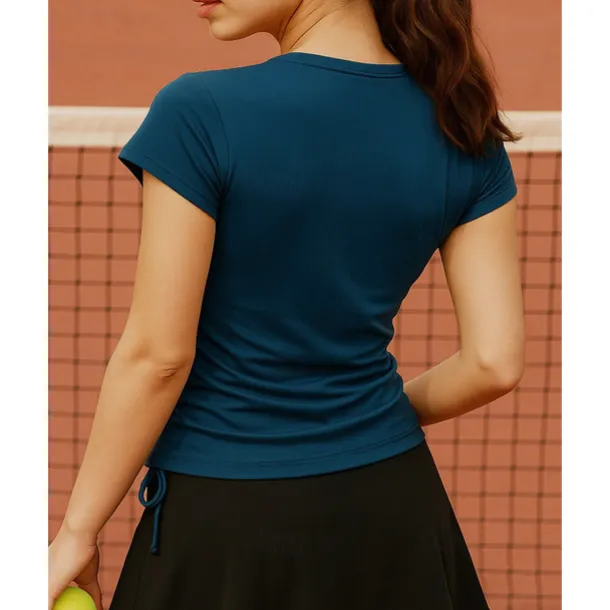 Women's Solid Colored Tennis Top Short Sleeves Drawstring Sweat-Wicking Moisture Wicking Breathable Tennis Golf Pickleball Zip Collar White Dark Green Purple Tennis Clothing