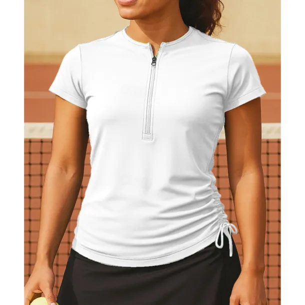 Women's Solid Colored Tennis Top Short Sleeves Drawstring Sweat-Wicking Moisture Wicking Breathable Tennis Golf Pickleball Zip Collar White Dark Green Purple Tennis Clothing