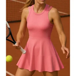 Women's Solid Colored Tennis Skirts with Shorts Sports Dress Ruched Moisture Wicking Breathable Tennis Golf Pickleball Black Pink Khaki Tennis Clothing