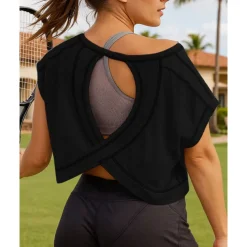 Women's Solid Colored Tennis Top Short Sleeves Backless Hole Sweat-Wicking Moisture Wicking Breathable Tennis Golf Pickleball Black Pink Gray Tennis Clothing