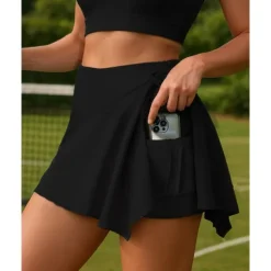 Women's Solid Colored Tennis Skirts Two-piece Suit Pocket Sweat-Wicking Moisture Wicking Breathable Tennis Golf Pickleball Black Navy Blue Sky Blue Tennis Clothing