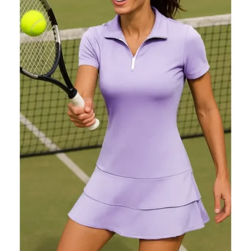 Women's Solid Colored Tennis Skirts with Shorts Sports Dress Short Sleeves Zipper Moisture Wicking Breathable Tennis Golf Pickleball Turndown Open Back Royal Blue Blue Sky Blue Tennis Clothing