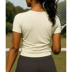 Women's Solid Colored Tennis Top Short Sleeves Ruched Sweat-Wicking Moisture Wicking Breathable Tennis Golf Pickleball V Neck Black White Blue Tennis Clothing