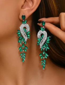 Women's Sparkling Crystal Dangle Earrings with Leaf Design | Perfect for Weddings and Parties