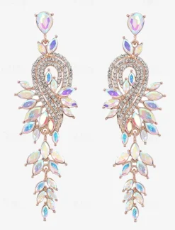 Women's Sparkling Crystal Dangle Earrings with Leaf Design | Perfect for Weddings and Parties