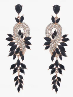 Women's Sparkling Crystal Dangle Earrings with Leaf Design | Perfect for Weddings and Parties