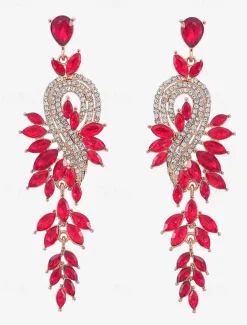 Women's Sparkling Crystal Dangle Earrings with Leaf Design | Perfect for Weddings and Parties