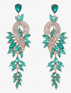 Women's Sparkling Crystal Dangle Earrings with Leaf Design | Perfect for Weddings and Parties