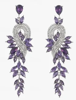 Women's Sparkling Crystal Dangle Earrings with Leaf Design | Perfect for Weddings and Parties