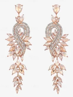 Women's Sparkling Crystal Dangle Earrings with Leaf Design | Perfect for Weddings and Parties