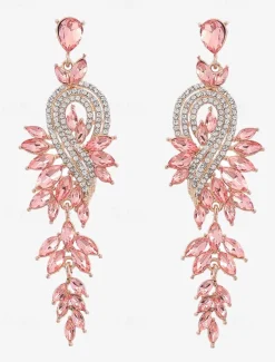 Women's Sparkling Crystal Dangle Earrings with Leaf Design | Perfect for Weddings and Parties