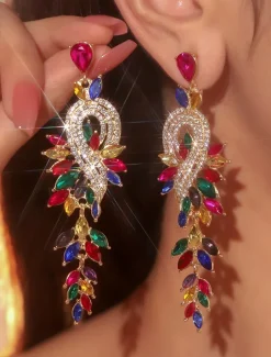 Women's Sparkling Crystal Dangle Earrings with Leaf Design | Perfect for Weddings and Parties