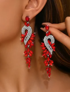 Women's Sparkling Crystal Dangle Earrings with Leaf Design | Perfect for Weddings and Parties