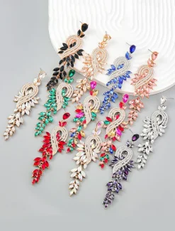 Women's Sparkling Crystal Dangle Earrings with Leaf Design | Perfect for Weddings and Parties