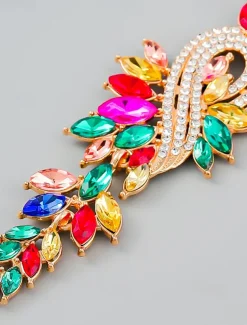 Women's Sparkling Crystal Dangle Earrings with Leaf Design | Perfect for Weddings and Parties