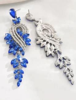 Women's Sparkling Crystal Dangle Earrings with Leaf Design | Perfect for Weddings and Parties